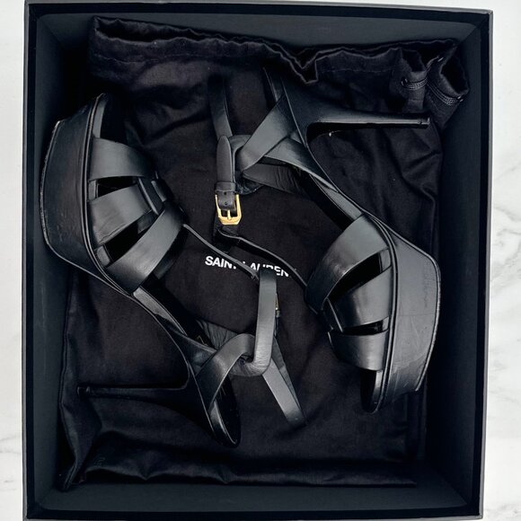 Saint Laurent Tribute 105 Platform Smooth Leather Sandal Heels Black - Picture 2 of 4